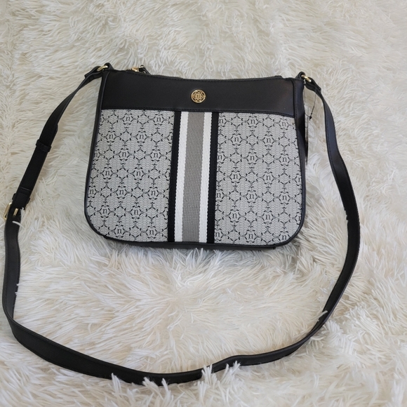 Nanette Lepore® Black,White & Gray Double Section Logo Crossbody with St… - Picture 1 of 6